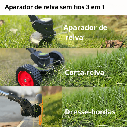 Aparador de relva sem fios 3 em 1, corta-ervas e dresse-bordas